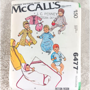 McCalls 6477 Size Newborn Set Baby Set Vintage Sewing Pattern
